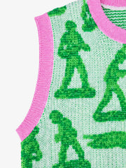 Green Figure Jacquard Cropped Sweater Vest; Green / S, Green / M, Green / L, Green / XL, Green / 2XL