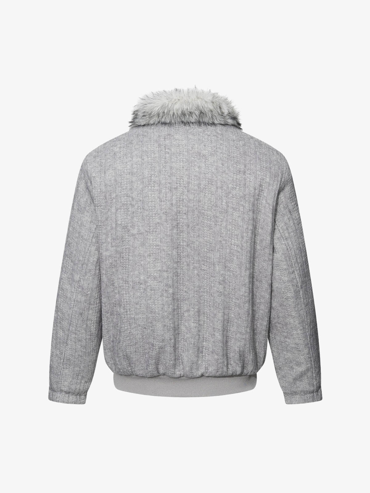 Striped Faux-Fur Collar Puffer Coat