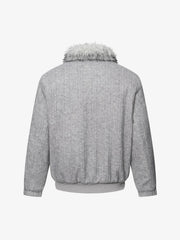 Striped Faux-Fur Collar Puffer Coat