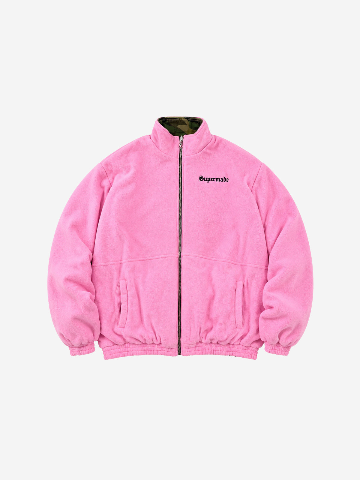 Pink Camo Embroidered Reversible Fleece Stand-Collar Jacket