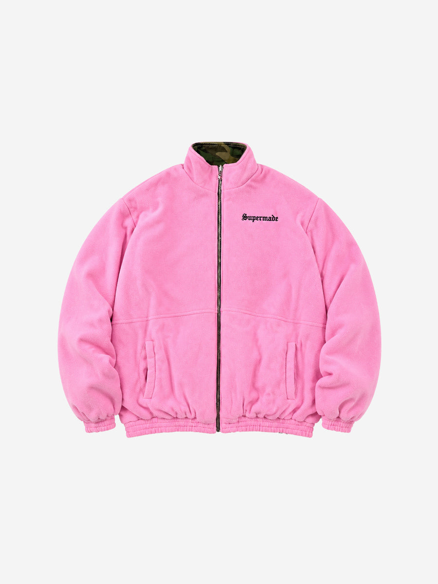Pink Camo Embroidered Reversible Fleece Stand-Collar Jacket