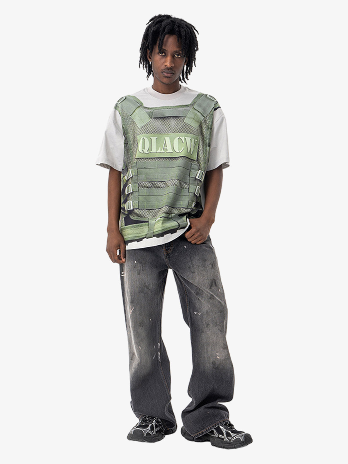 Tactical Vest Print Fake Two-piece Print T-shirt 