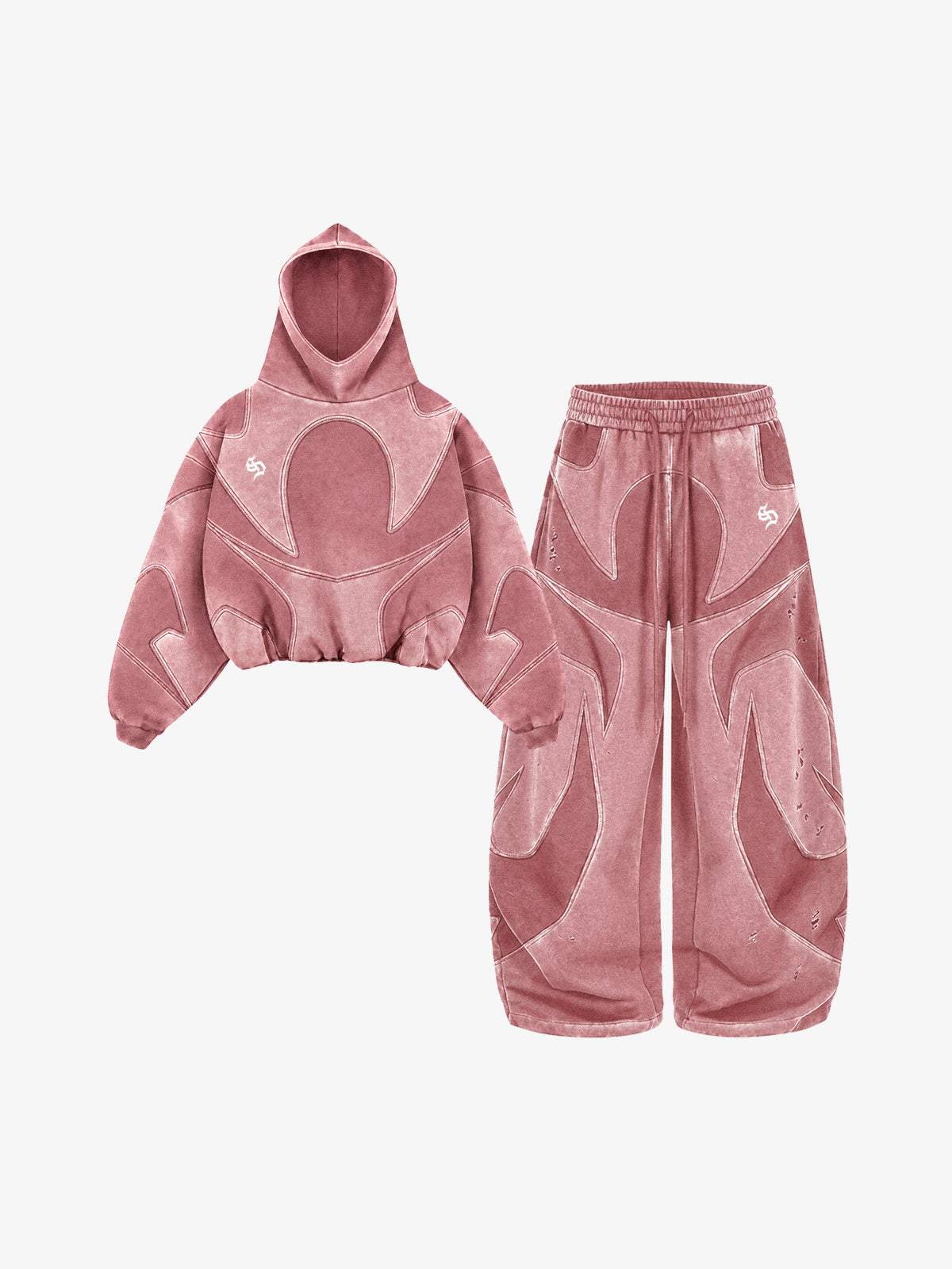 Washed Panel Detail Boxy Hoodie & Wide-Leg Sweatpants Set