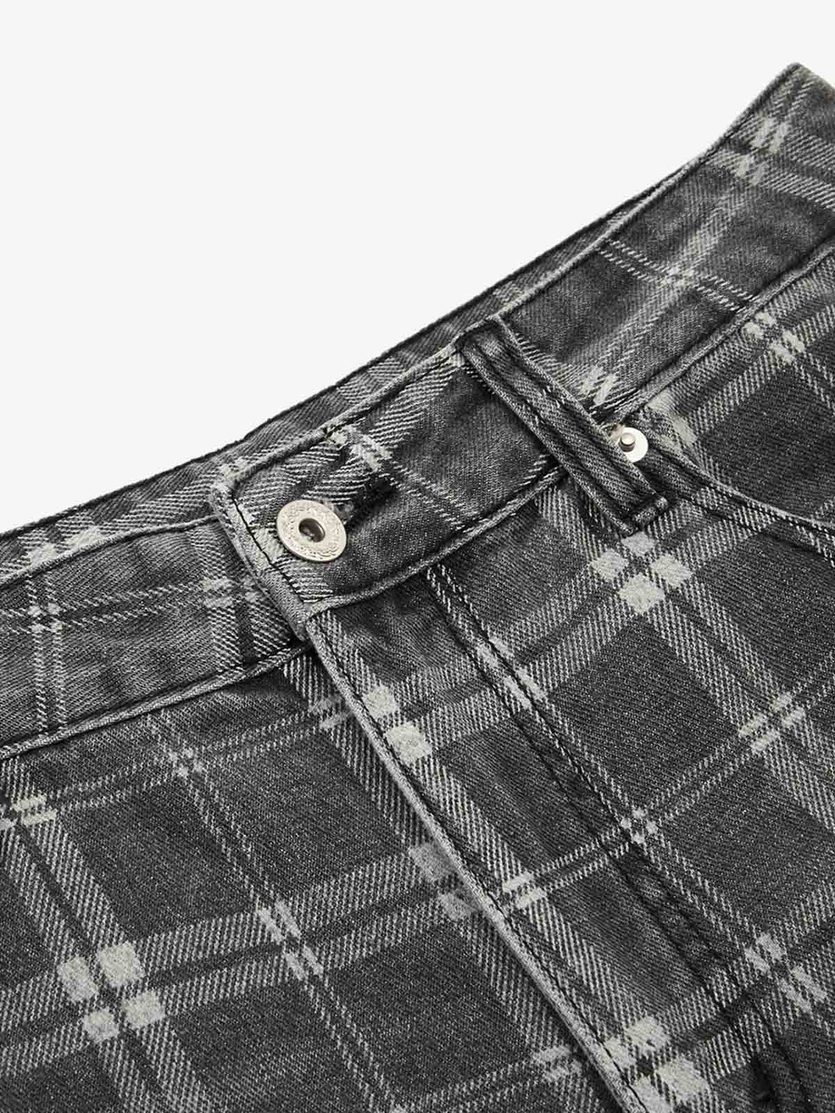 Plaid Wide Leg Barrel Denim Jeans