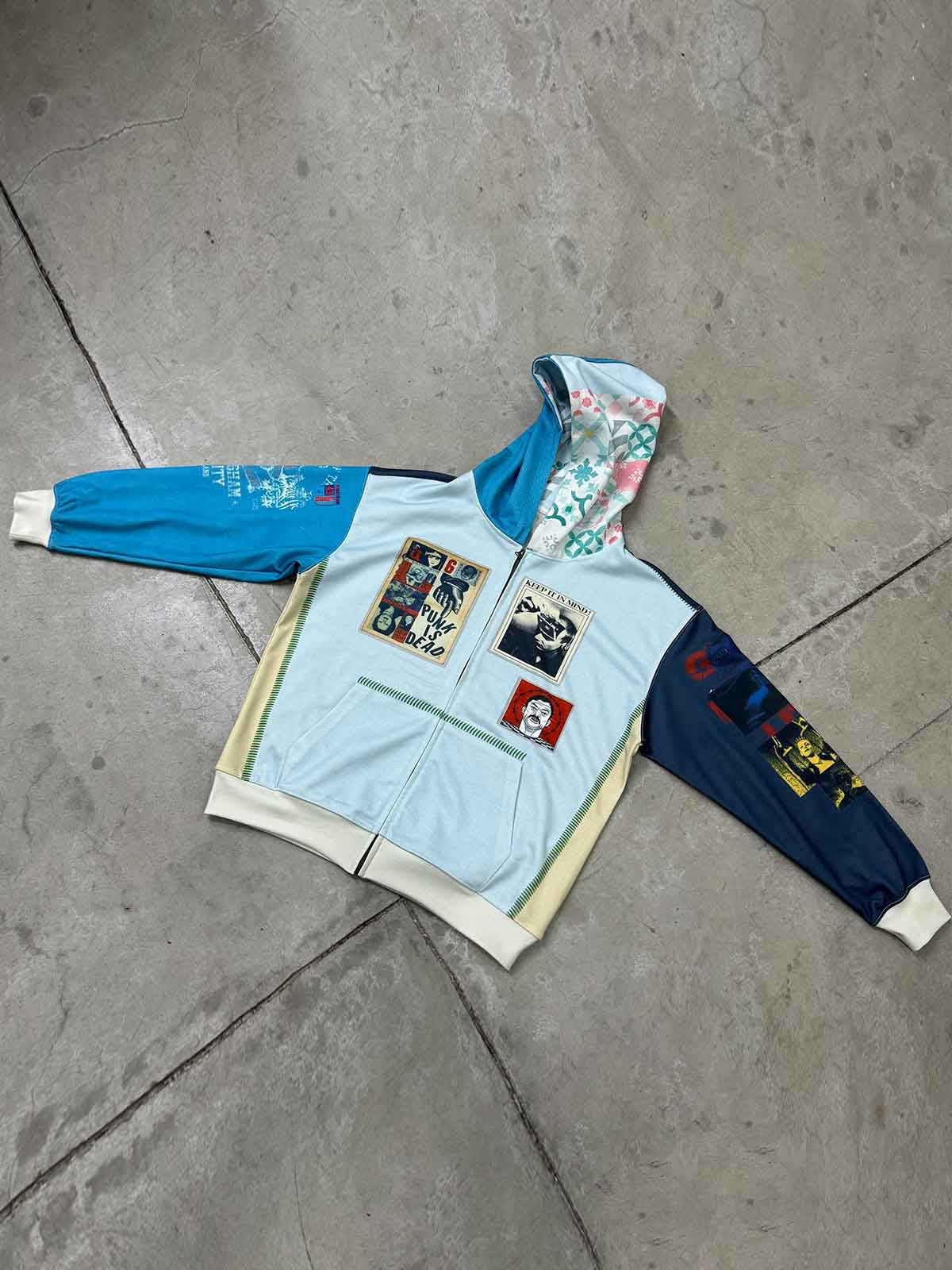 Stylish Graphic Hoodie with Unique Patchwork Design for Men 