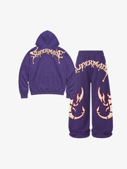Skeleton Terry Embroidered Zip Hoodie & Wide-Leg Sweatpants Set