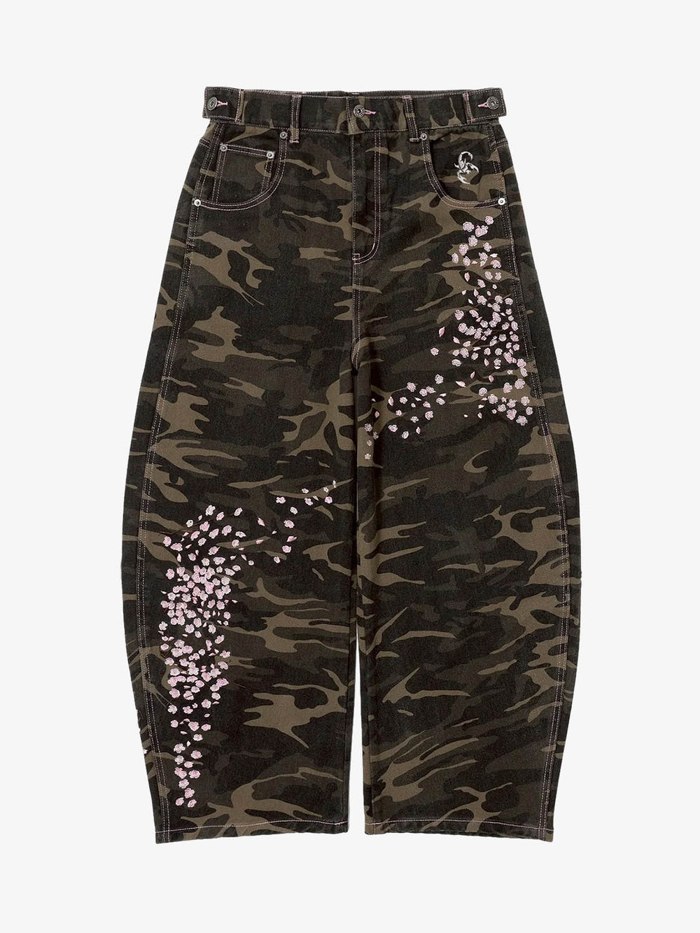 Camo Sakura Embroidered Baggy Jeans