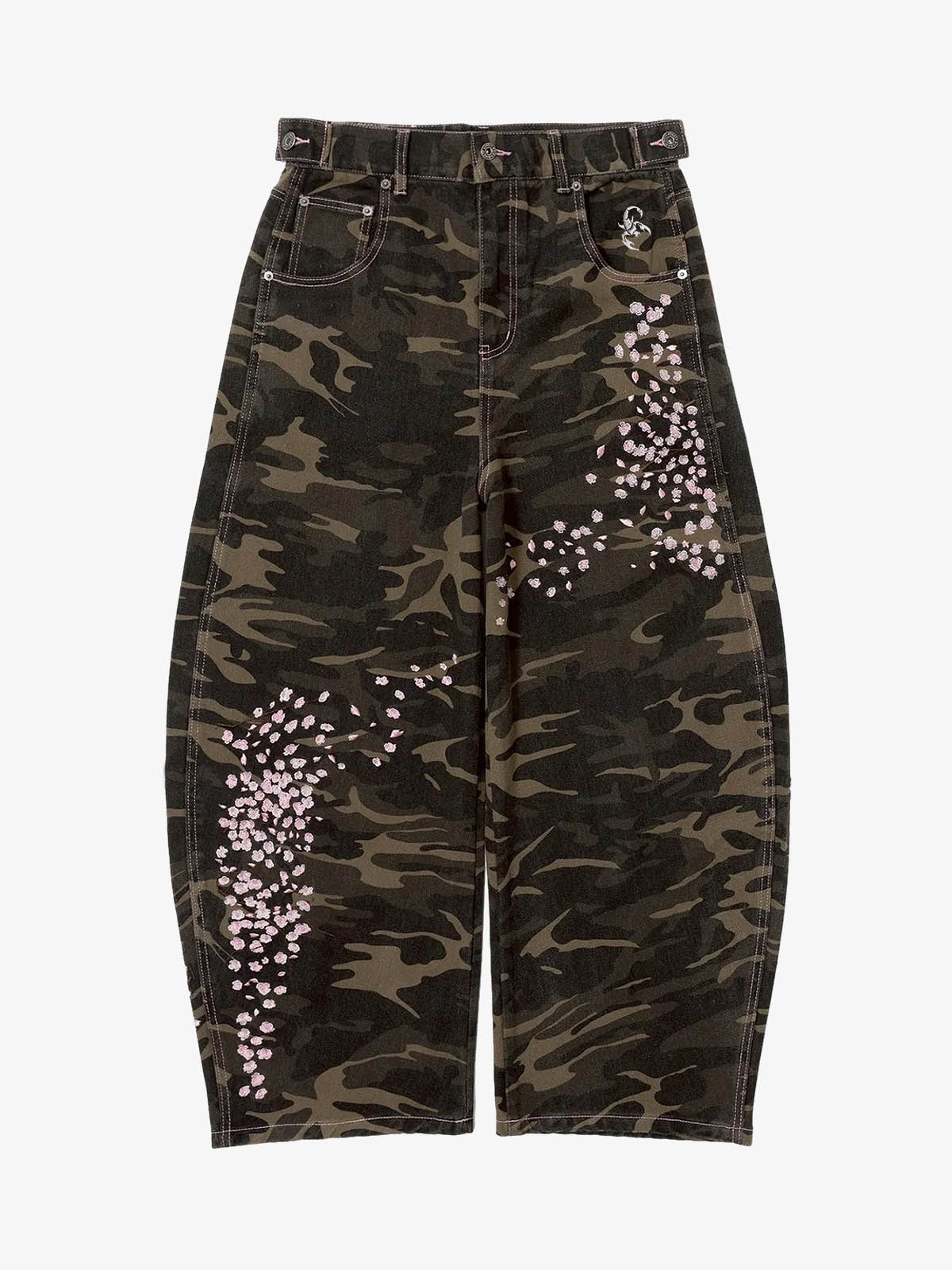 Camo Sakura Embroidered Baggy Jeans