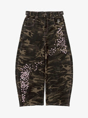 Camo Sakura Embroidered Baggy Jeans
