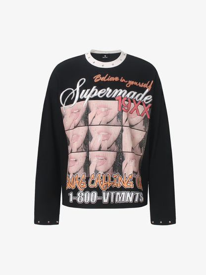 Studded Mouth Graphic Waffle Long Sleeve Tee