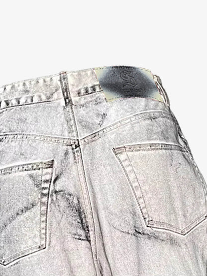 Distressed Ruched Wide Leg Denim Jeans