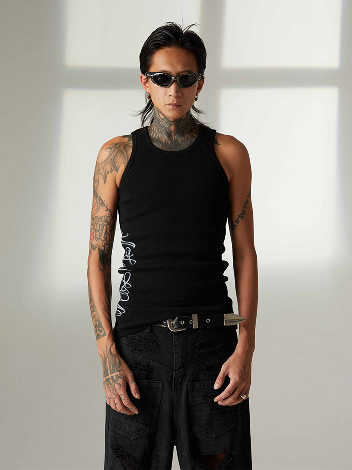 Street Ribbed Slim Fit Printed Vest 