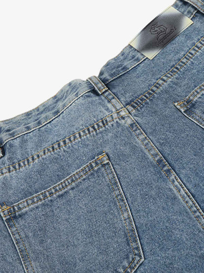 High-Waisted Wide-Leg Denim Pants with Asymmetrical Wrap Design 