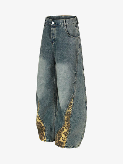 Stylish Leopard-Print Panel Wide-Leg Pants for Women - Trendy and Versatile Design 