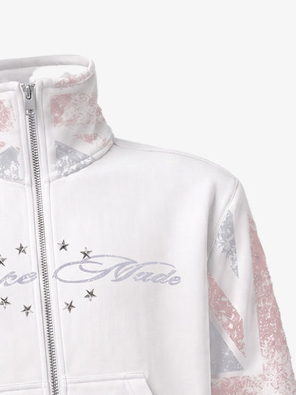 Flag Print Star Rivet Jacket