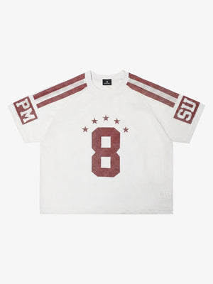 Mesh Jersey Number 8 Sports T-Shirt with Star Design and Sleeve Stripes 