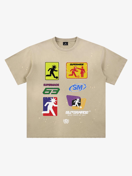 Cotton Sleeveless Crop Top with Supermade 63 Graphic Print and Adjustable Drawstring Hem 