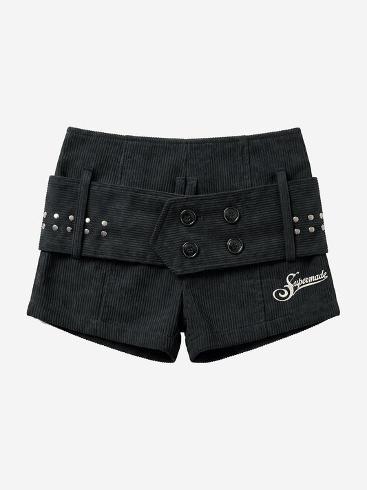 Cord-Shorts mit Nieten und doppelter Knopfleiste