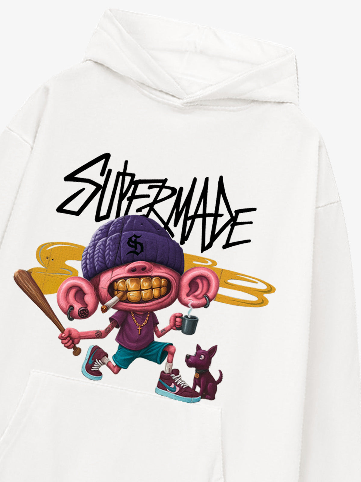 Thesupermade Cartoon Graffiti Baseball Boy Hooded Sweatshirt 