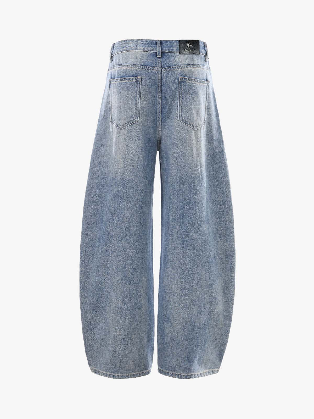 Button-Trim Curved-Leg Jeans