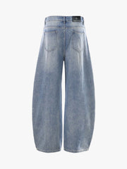 Button-Trim Curved-Leg Jeans