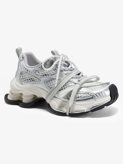 Metallic Mesh Chunky Spring-Loaded Sneakers