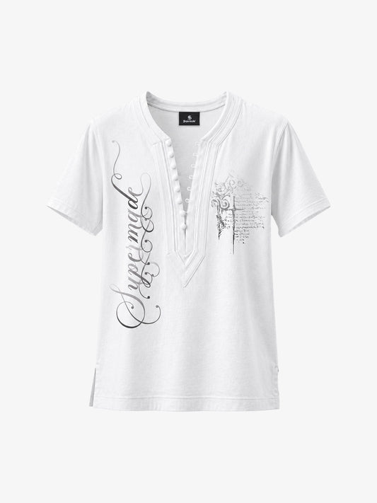 Irregular V-Neck Graphic T-Shirt 