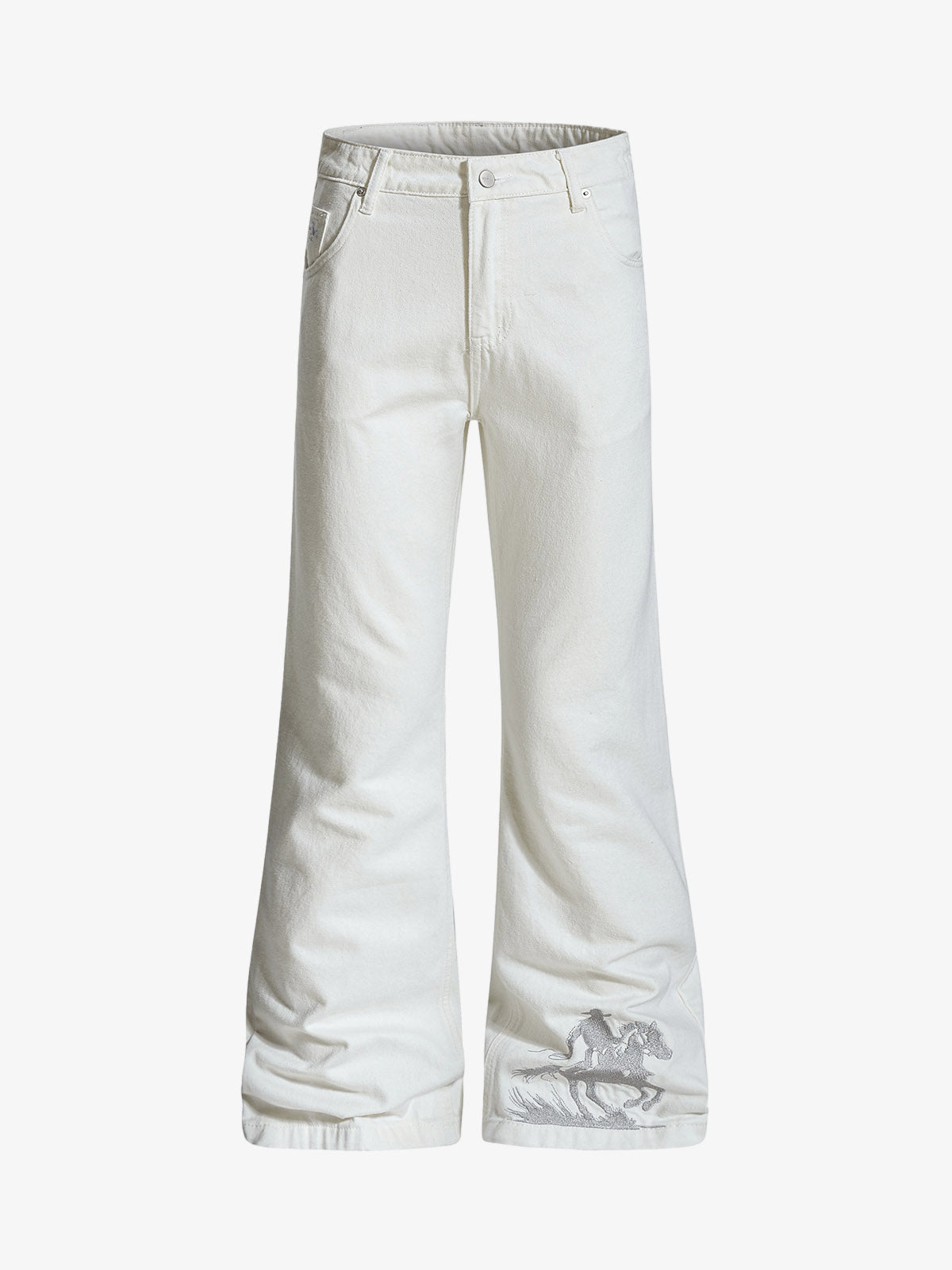 Embroidered Horse Wide Leg Denim Flare Jeans 