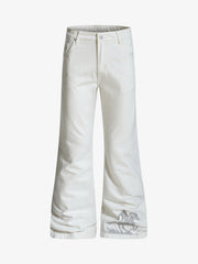 Embroidered Horse Wide Leg Denim Flare Jeans 