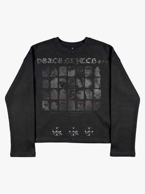 Anti-War Graphic Beaded Waffle Long Sleeve Tee