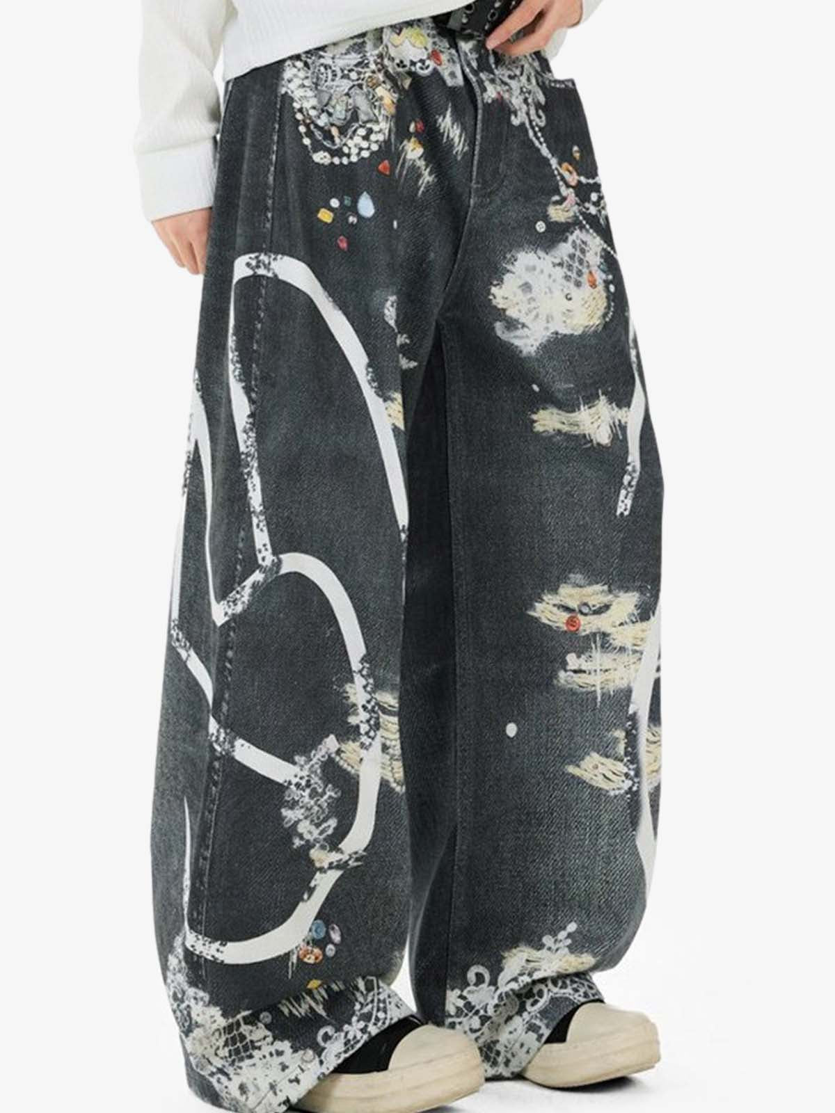 Digital 3D Graphic Distressed Denim Jeans