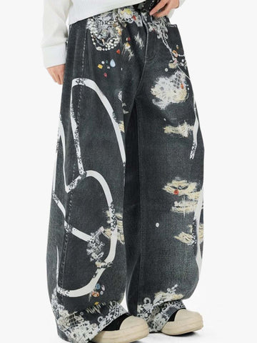 Digital 3D Graphic Distressed Denim Jeans