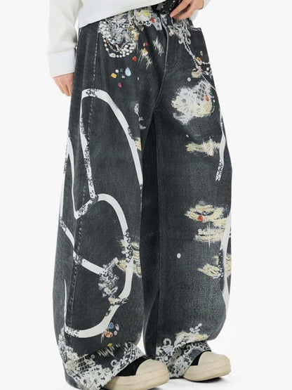 Digital 3D Graphic Distressed Denim Jeans