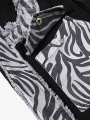 Zebra Patchwork Distressed Flared Jeans