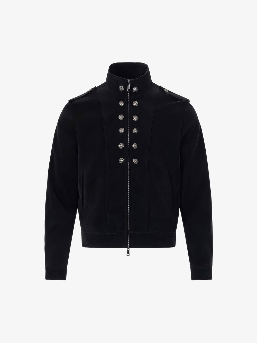 Kunstlederjacke mit Stehkragen und zweireihiger Metallknopfleiste