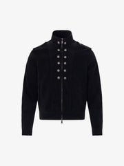 Double-Row Metal-Button Stand-Collar Faux Leather Jacket