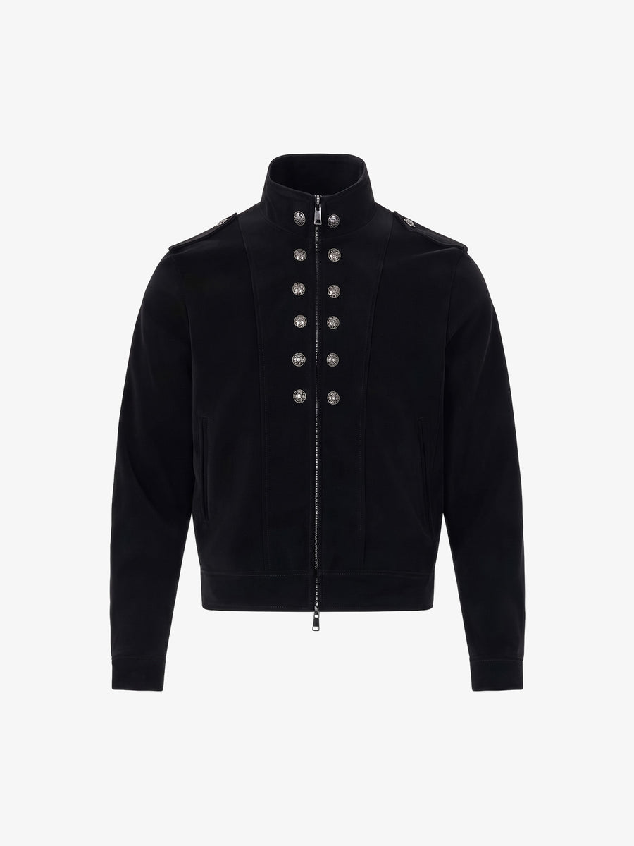 Double-Row Metal-Button Stand-Collar Faux Leather Jacket