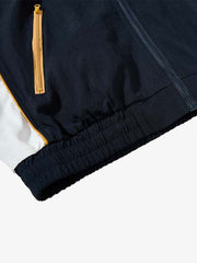 Motorcycle Letter Graphic Color Block Hooded Windbreaker Jacket