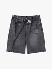 Tactical Buckle Washed Denim Shorts 
