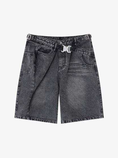 Shorts aus gewaschenem Denim mit taktischer Schnalle