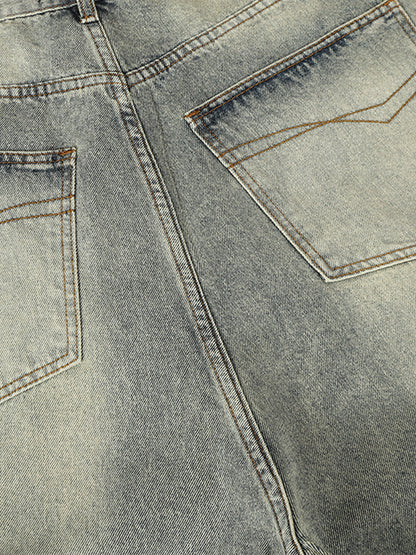 Retro Denim Rhinestone Striped Baggy Jeans 