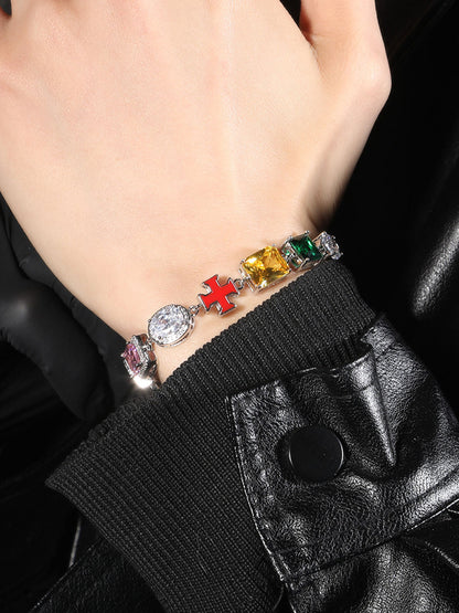 Colorful Zircon Evil Eye Cross Necklace 