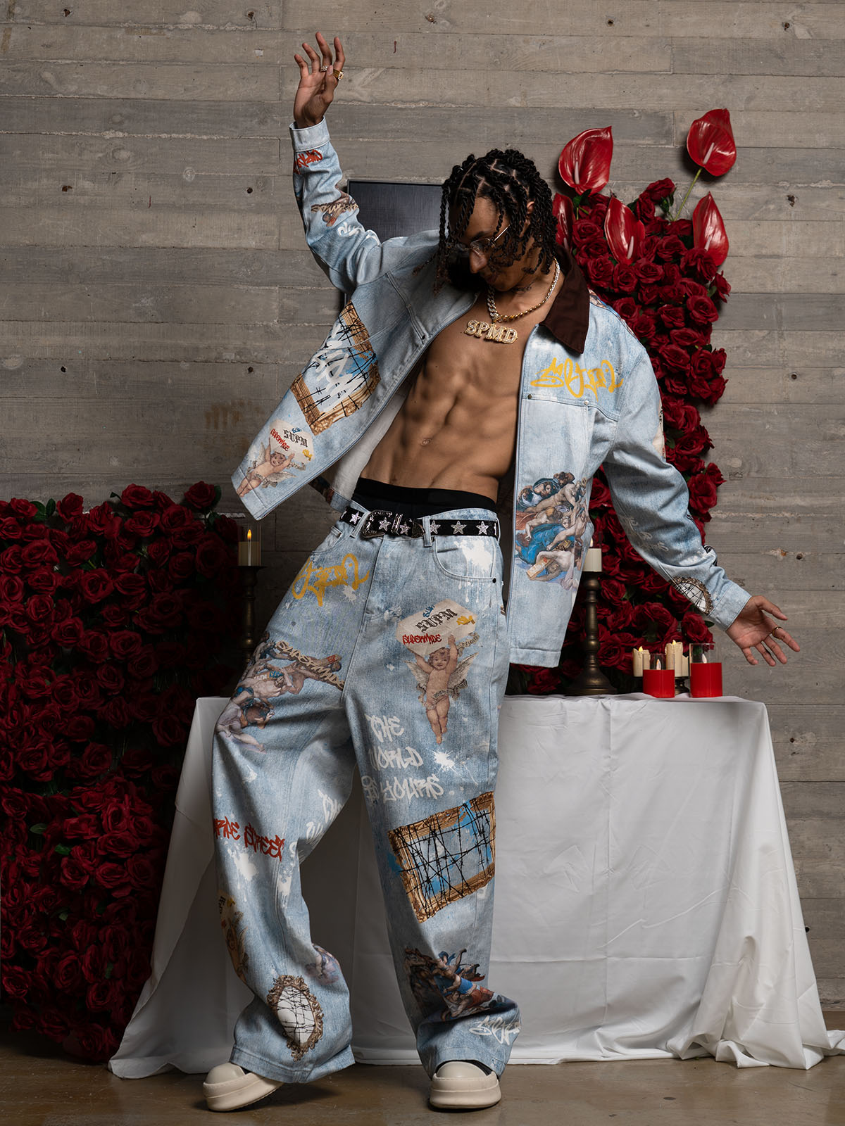 Artistic Denim Jacket and Pants Set - Perfect for Fashion-Forward Streetwear Enthusiasts 