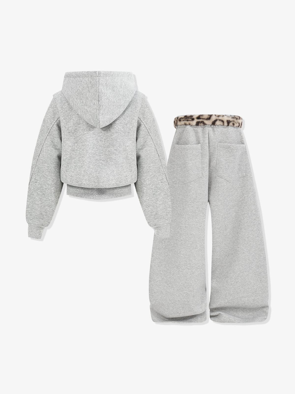 Leopard Plush Patchwork Hoodie & Wide-Leg Sweatpants Set