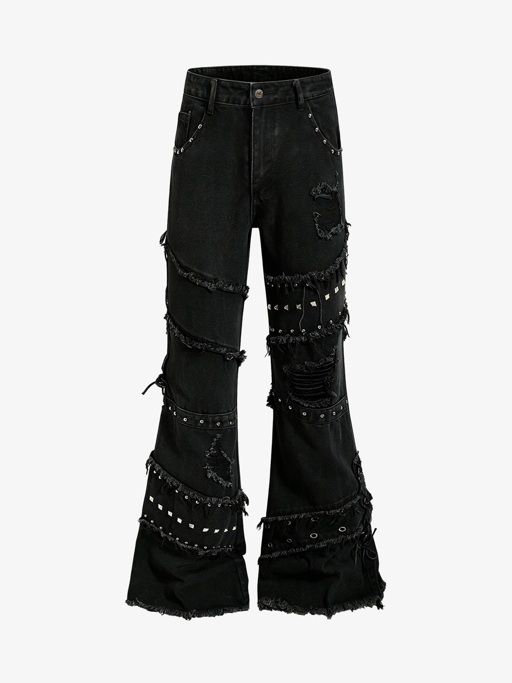 Studded Distressed Flared Jeans