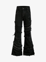 Studded Distressed Flared Jeans