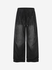 Washed Embroidered Eyelet Studded Pants