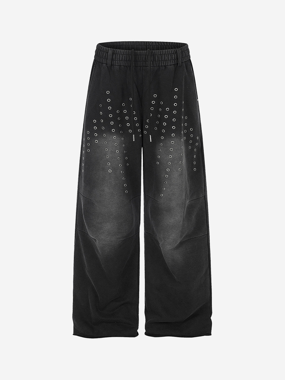 Gewaschene, bestickte Hose mit Ösen und Nieten