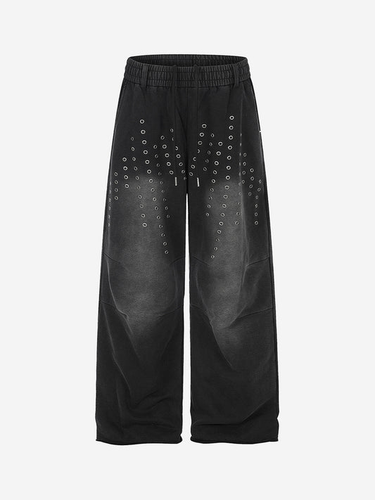 Washed Embroidered Eyelet Studded Pants
