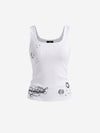 Letter Embroidered Rhinestone Eyelet Ribbed Tank Top